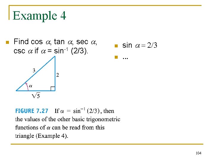 Example 4 n Find cos a, tan a, sec a, csc a if a