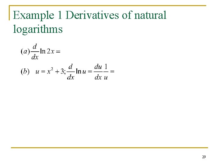 Example 1 Derivatives of natural logarithms 29 