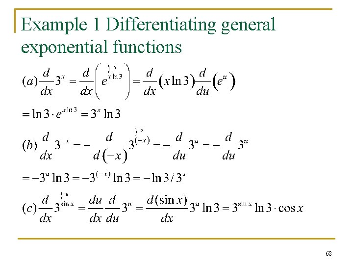 Example 1 Differentiating general exponential functions 68 