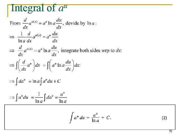 Integral of u a 70 