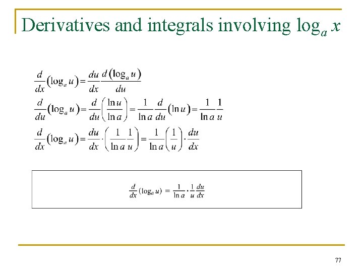 Derivatives and integrals involving loga x 77 