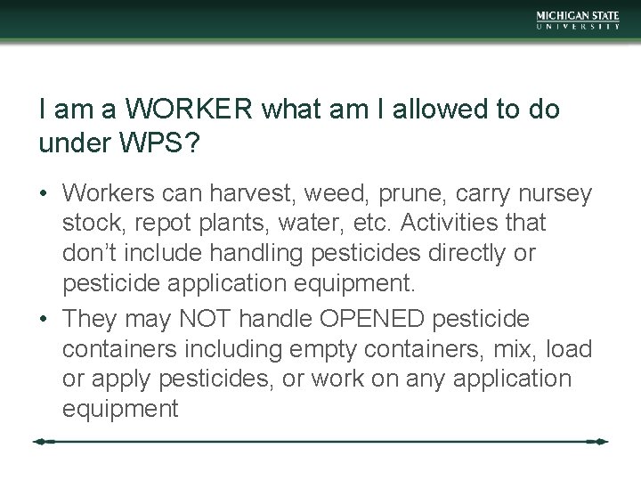 I am a WORKER what am I allowed to do under WPS? • Workers