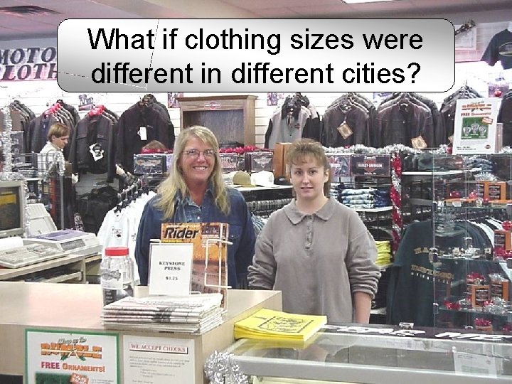 What if clothing sizes were different in different cities? What if clothing sizes were different in different cities?