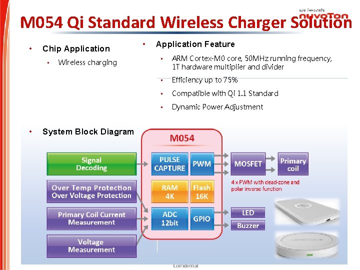M 054 Qi Standard Wireless Charger Solution • Chip Application • • Wireless charging