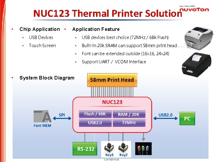 NUC 123 Thermal Printer Solution • • Chip Application • Application Feature • USB