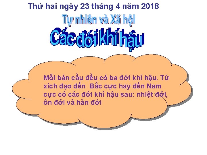 Thứ hai ngày 23 tháng 4 năm 2018 Mỗi bán cầu đều có ba