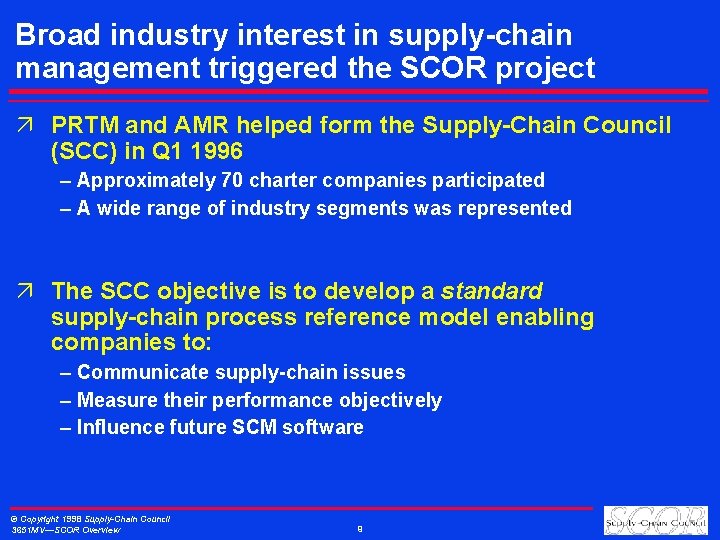 Broad industry interest in supply-chain management triggered the SCOR project ä PRTM and AMR