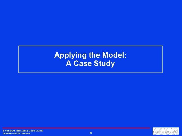 Applying the Model: A Case Study © Copyright 1998 Supply-Chain Council 3651 MV—SCOR Overview