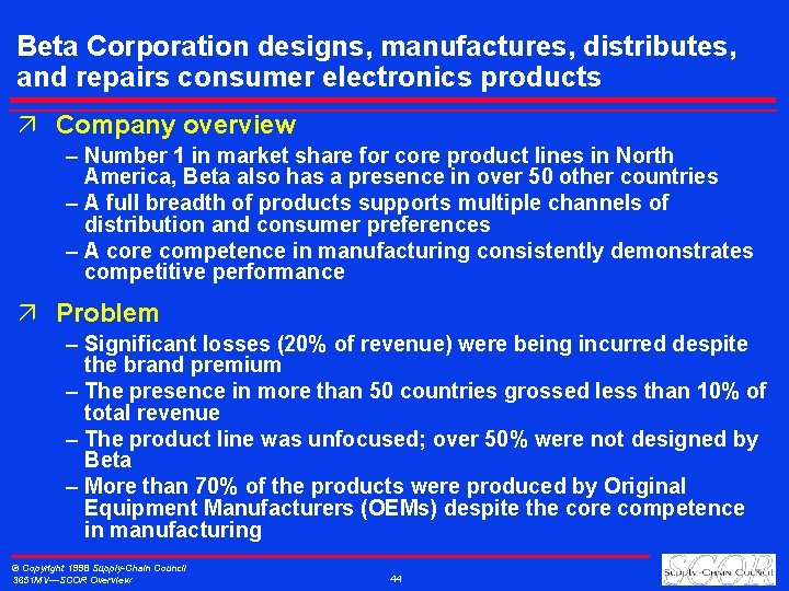 Beta Corporation designs, manufactures, distributes, and repairs consumer electronics products ä Company overview –