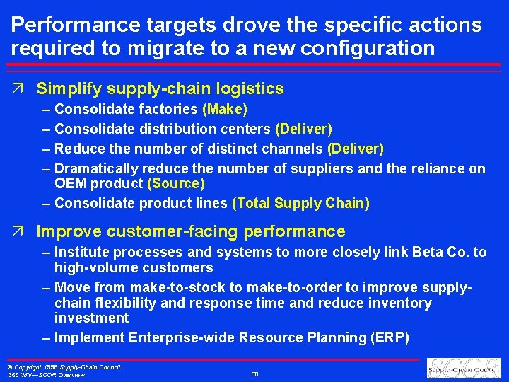 Performance targets drove the specific actions required to migrate to a new configuration ä