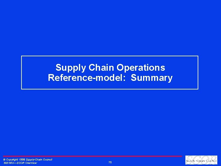 Supply Chain Operations Reference-model: Summary © Copyright 1998 Supply-Chain Council 3651 MV—SCOR Overview 70
