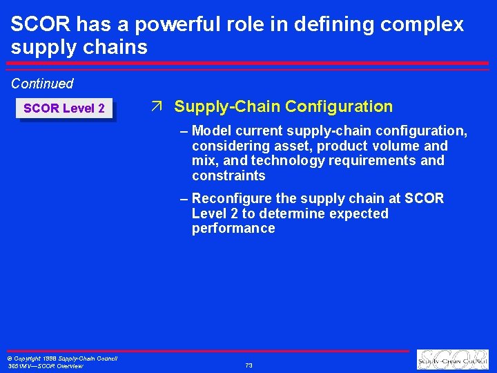 SCOR has a powerful role in defining complex supply chains Continued SCOR Level 2