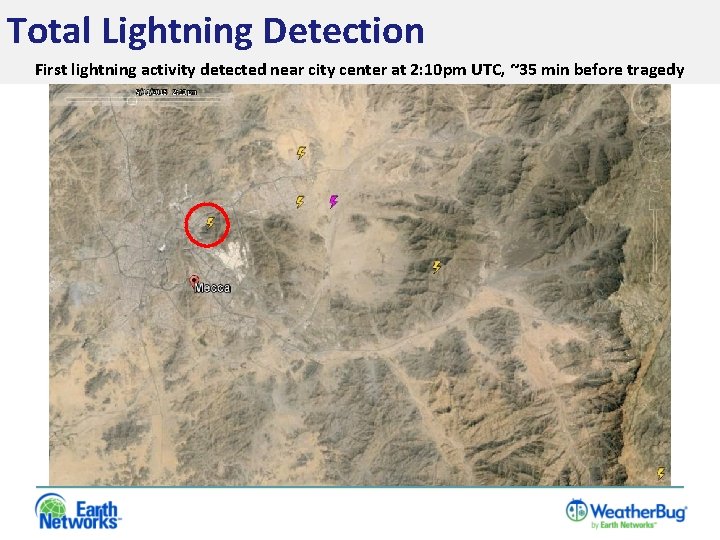 Total Lightning Detection First lightning activity detected near city center at 2: 10 pm