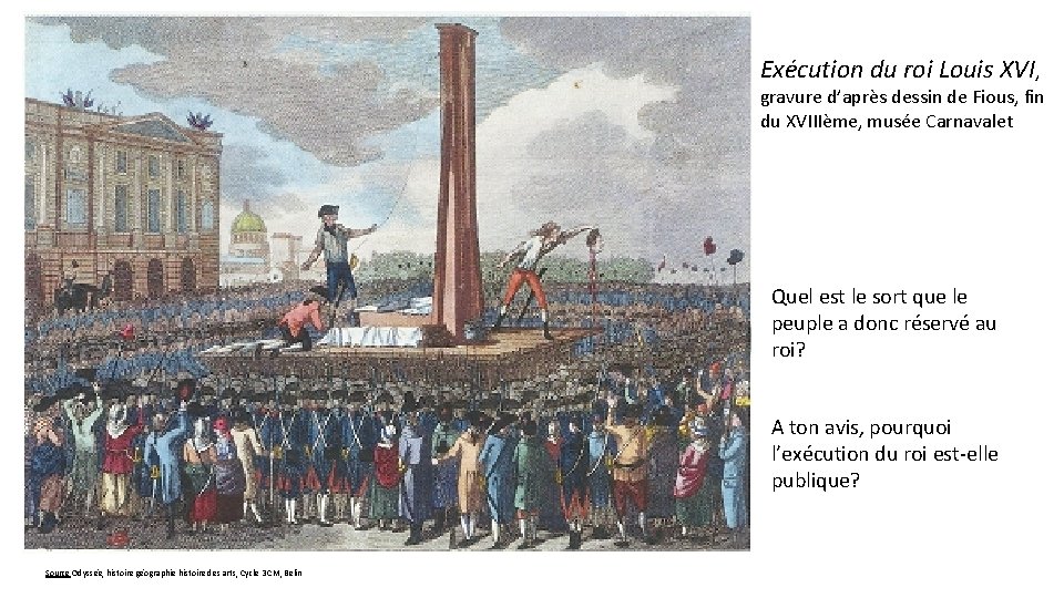 Exécution du roi Louis XVI, gravure d’après dessin de Fious, fin du XVIIIème, musée