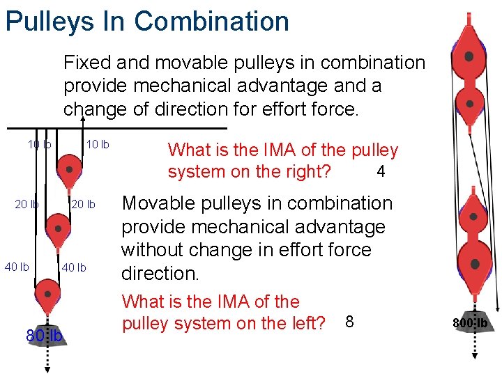 Pulleys In Combination Fixed and movable pulleys in combination provide mechanical advantage and a