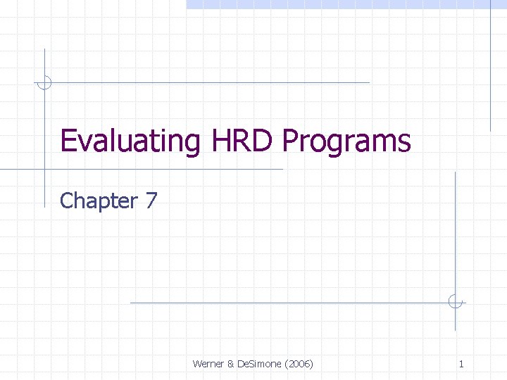 Evaluating HRD Programs Chapter 7 Werner & De. Simone (2006) 1 