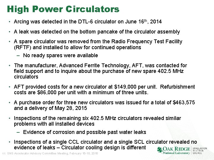 High Power Circulators • Arcing was detected in the DTL-6 circulator on June 16