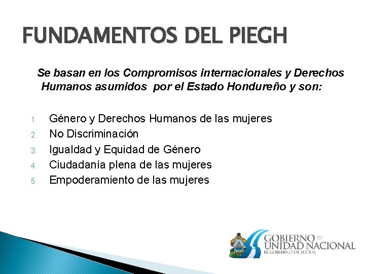 FUNDAMENTOS DEL PIEGH Se basan en los Compromisos internacionales y Derechos Humanos asumidos por