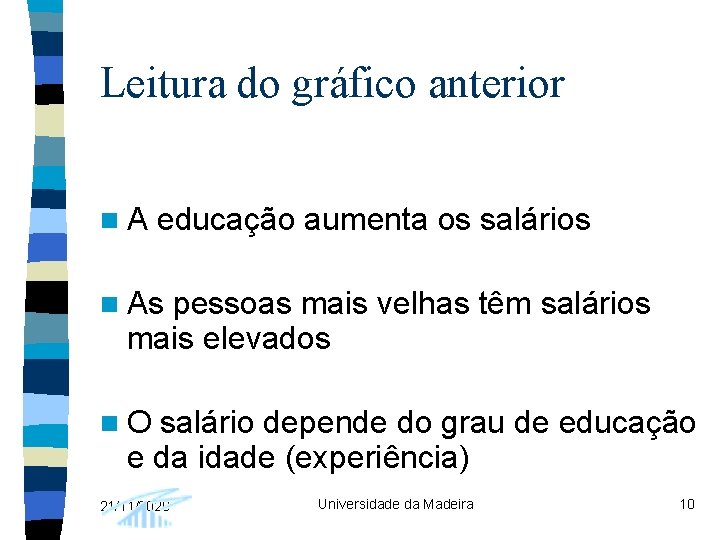 Leitura do gráfico anterior n. A educação aumenta os salários n As pessoas mais