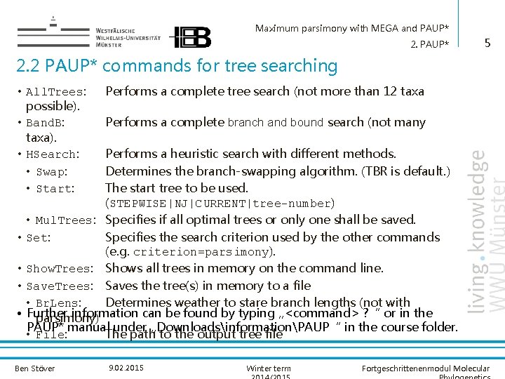 Maximum parsimony with MEGA and PAUP* 2. PAUP* 5 2. 2 PAUP* commands for