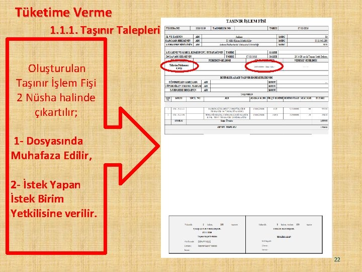 Tüketime Verme 1. 1. 1. Taşınır Talepleri Oluşturulan Taşınır İşlem Fişi 2 Nüsha halinde