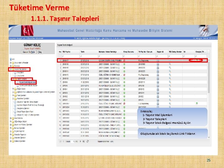 Tüketime Verme 1. 1. 1. Taşınır Talepleri Sırasıyla; 1 -Taşınır Mal İşlemleri 2 -Taşınır
