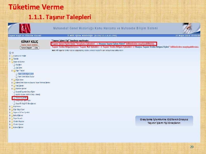 Tüketime Verme 1. 1. 1. Taşınır Talepleri Onaylama İşlemlerine Gidilerek Onaysız Taşınır İşlem Fişi