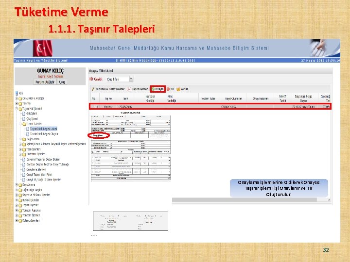 Tüketime Verme 1. 1. 1. Taşınır Talepleri Onaylama İşlemlerine Gidilerek Onaysız Taşınır İşlem Fişi