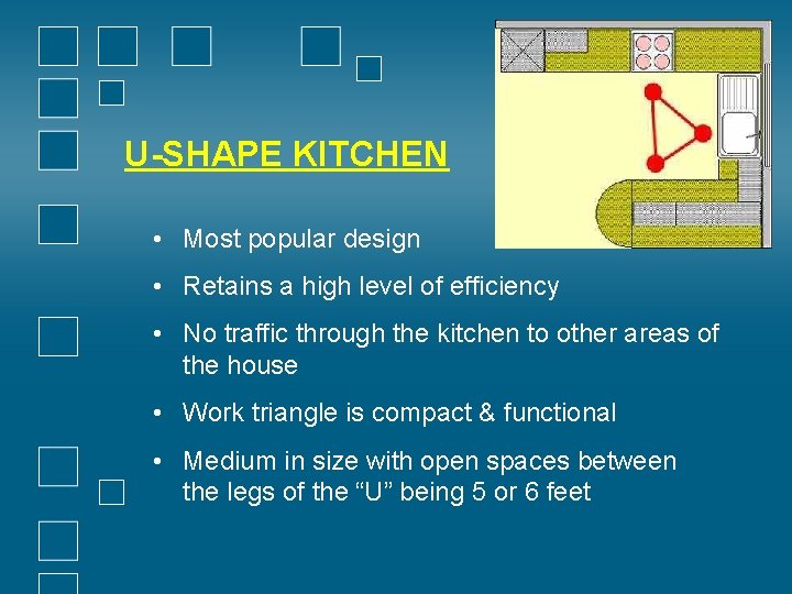 U-SHAPE KITCHEN • Most popular design • Retains a high level of efficiency •