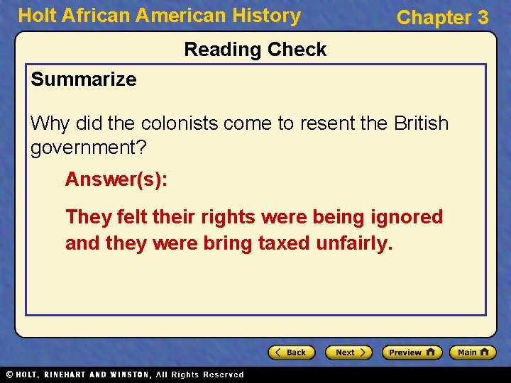 Holt African American History Chapter 3 Reading Check Summarize Why did the colonists come