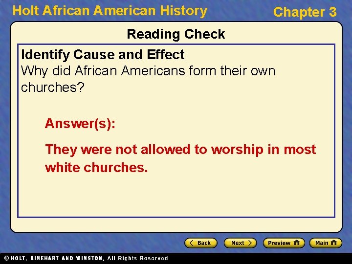 Holt African American History Chapter 3 Reading Check Identify Cause and Effect Why did