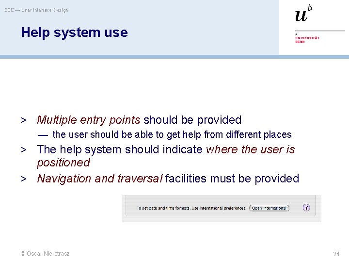 ESE — User Interface Design Help system use > Multiple entry points should be