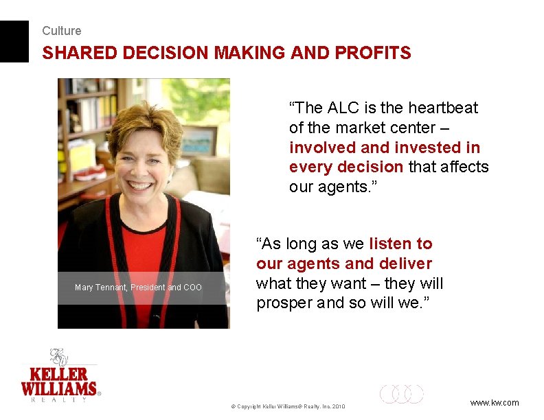 Culture SHARED DECISION MAKING AND PROFITS “The ALC is the heartbeat of the market