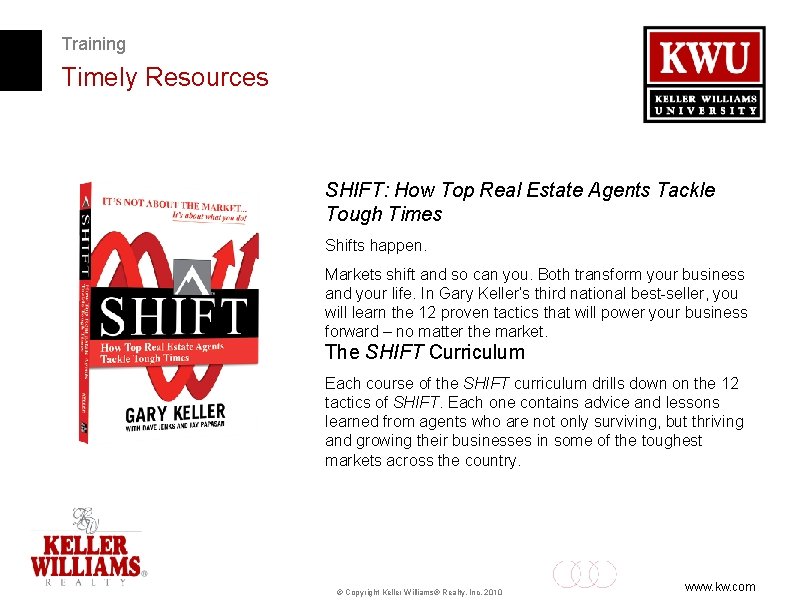 Training Timely Resources SHIFT: How Top Real Estate Agents Tackle Tough Times Shifts happen.