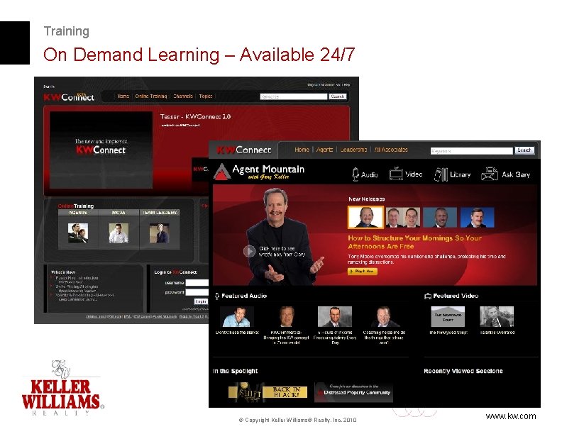 Training On Demand Learning – Available 24/7 © Copyright Keller Williams® Realty, Inc. 2010