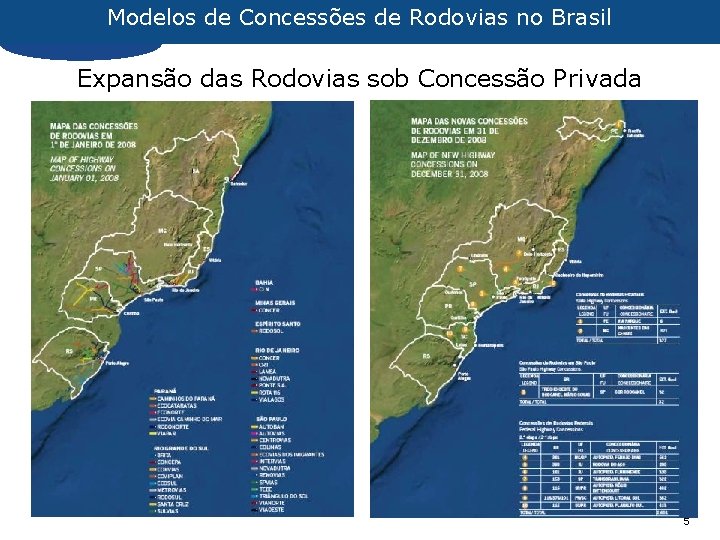 Modelos de Concessões de Rodovias no Brasil Expansão das Rodovias sob Concessão Privada 5