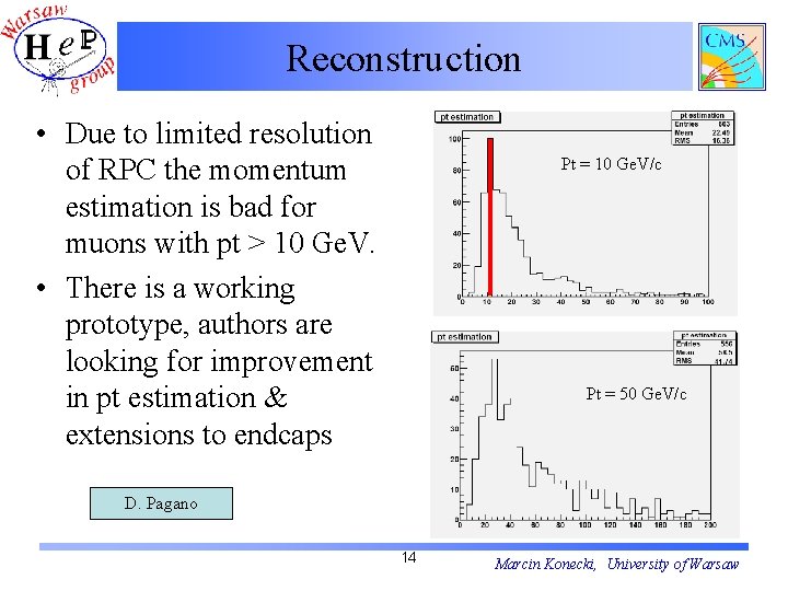 Reconstruction • Due to limited resolution of RPC the momentum estimation is bad for