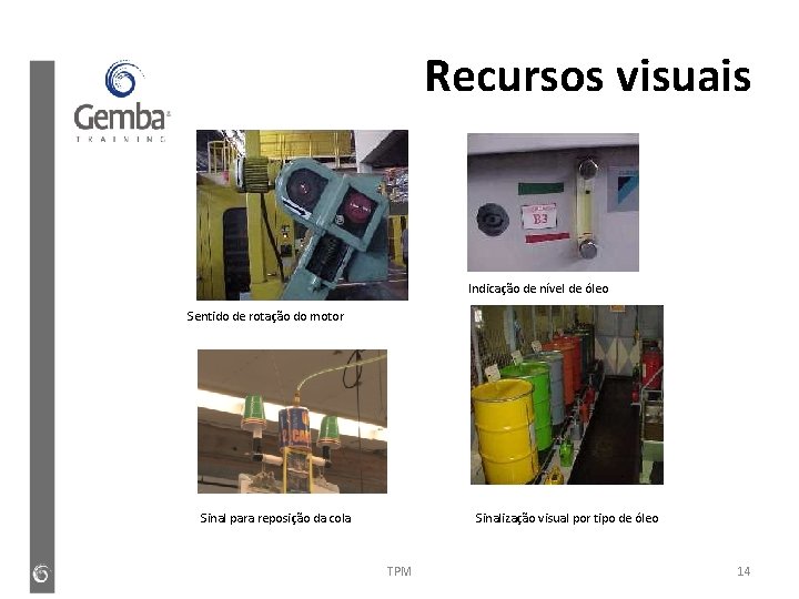 Recursos visuais Indicação de nível de óleo Sentido de rotação do motor Sinal para Recursos visuais Indicação de nível de óleo Sentido de rotação do motor Sinal para