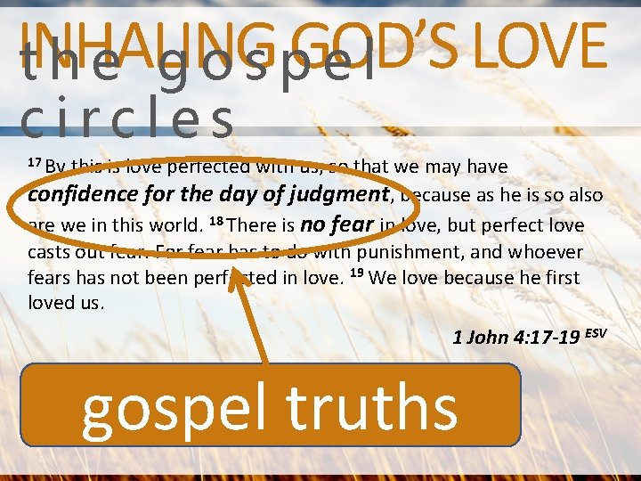 INHALING GOD’S LOVE the gospel circles 17 By this is love perfected with us,