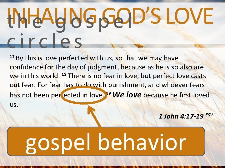 INHALING GOD’S LOVE the gospel circles 17 By this is love perfected with us,