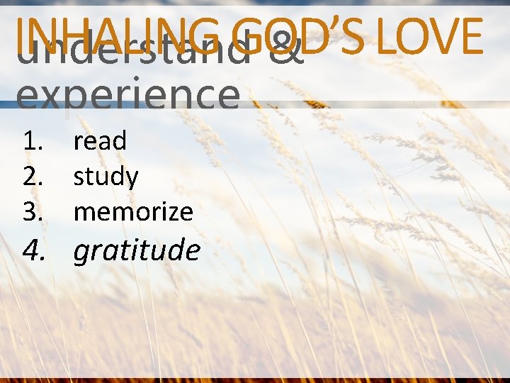 INHALING GOD’S LOVE understand & experience 1. read 2. study 3. memorize 4. gratitude