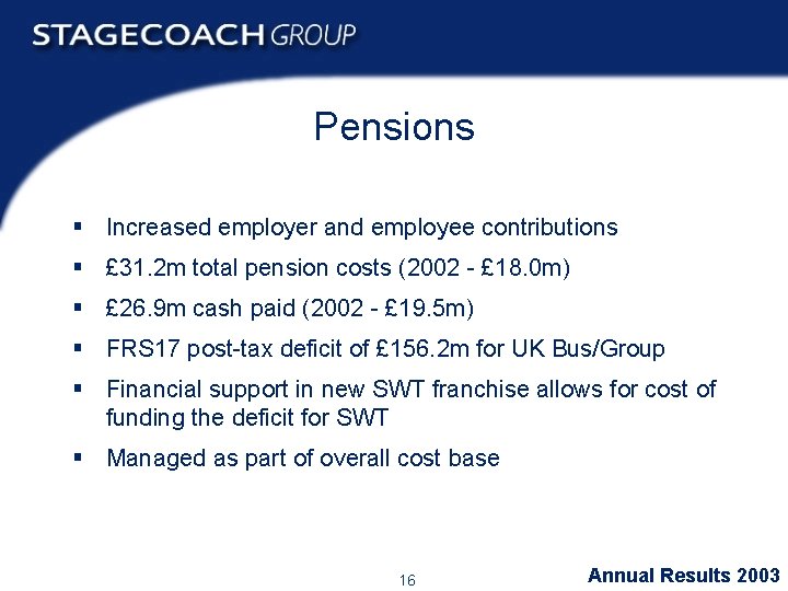 Pensions § Increased employer and employee contributions § £ 31. 2 m total pension