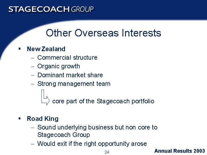 Other Overseas Interests § New Zealand - Commercial structure - Organic growth - Dominant