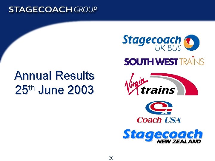 Annual Results 25 th June 2003 28 Annual Results 2003 