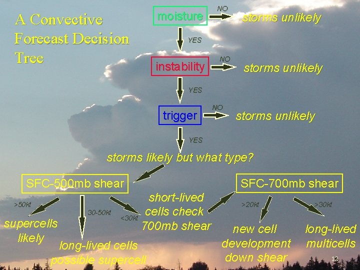 A Convective Forecast Decision Tree moisture NO storms unlikely YES instability NO storms unlikely