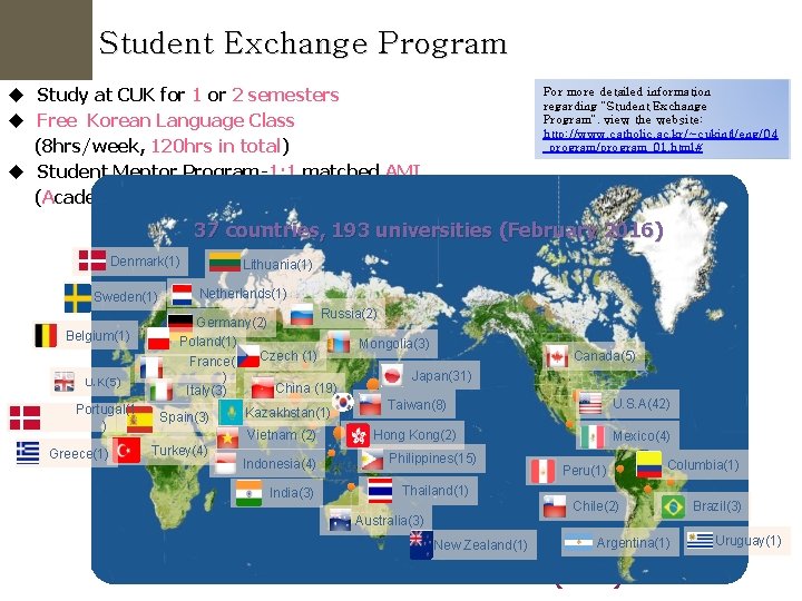 Student Exchange Program u Study at CUK for 1 or 2 semesters u Free