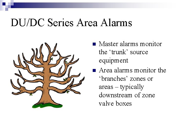 DU/DC Series Area Alarms n n Master alarms monitor the ‘trunk’ source equipment Area