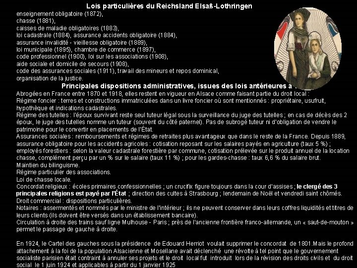 Lois particulières du Reichsland Elsaß-Lothringen enseignement obligatoire (1872), chasse (1881), caisses de maladie obligatoires