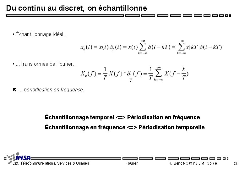 Du continu au discret, on échantillonne • Échantillonnage idéal. . . • . .