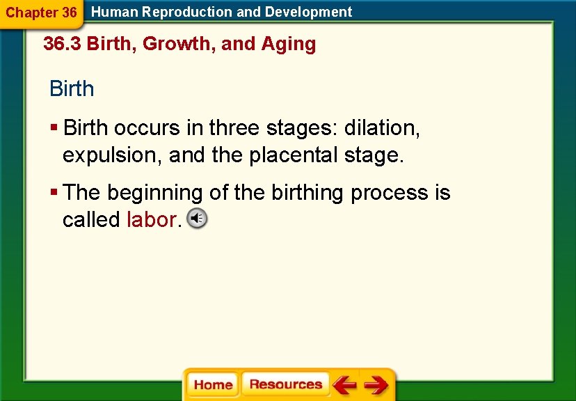 Chapter 36 Human Reproduction and Development 36. 3 Birth, Growth, and Aging Birth §